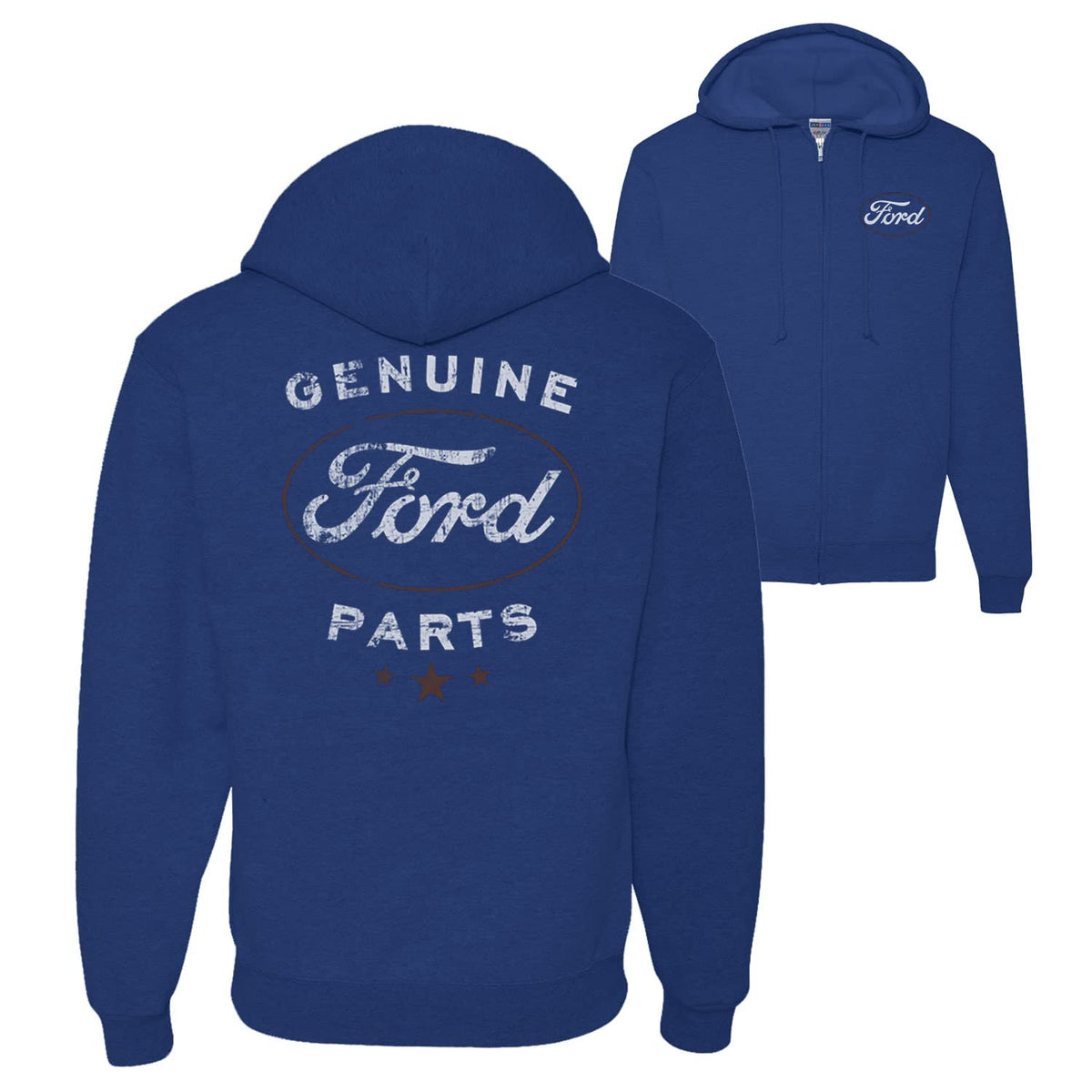 Vintage Distressed Genuine Ford Parts Cars and Trucks Front and Back Zip Up Hoodie Sweatshirt