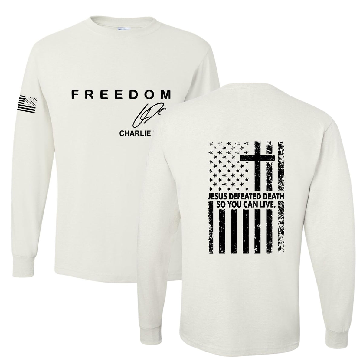 Freedom Cross, Christian Patriotic Men's Long Sleeve Shirt, Charlie Kirk Merch