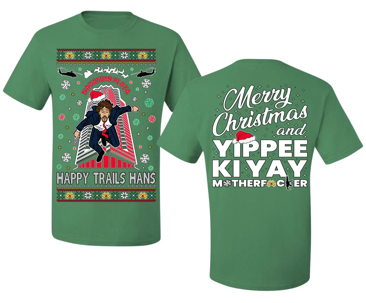 Nakatomi Plaza Happy Trails Hanz Front and Back Style Ugly Christmas Men's T-Shirt