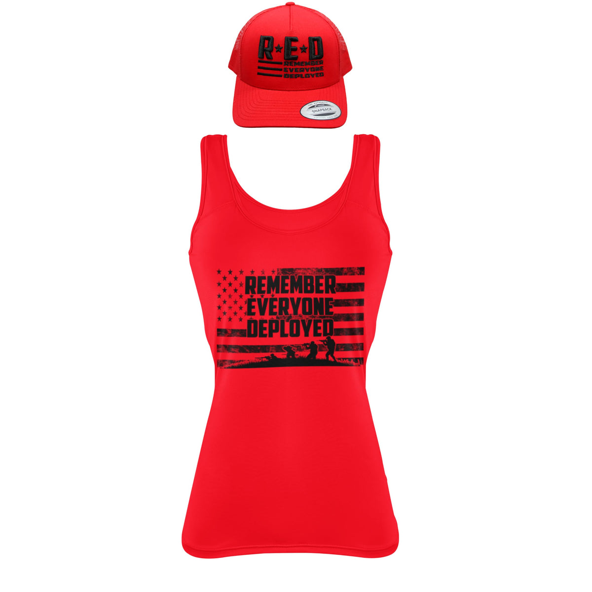 RED Friday US Military Shirt Remember Everyone Deployed Flag American Pride Ladies Racerback Tank Top