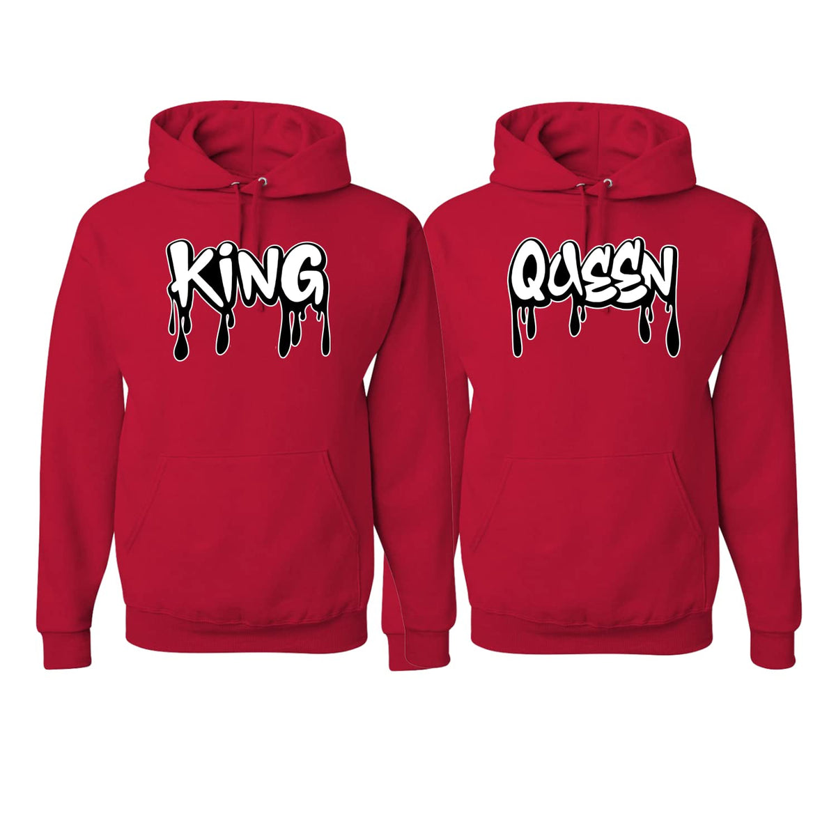 King and Queen Black Dripping Font Classic His and Hers Matching Couples Hoodie Sweater Set