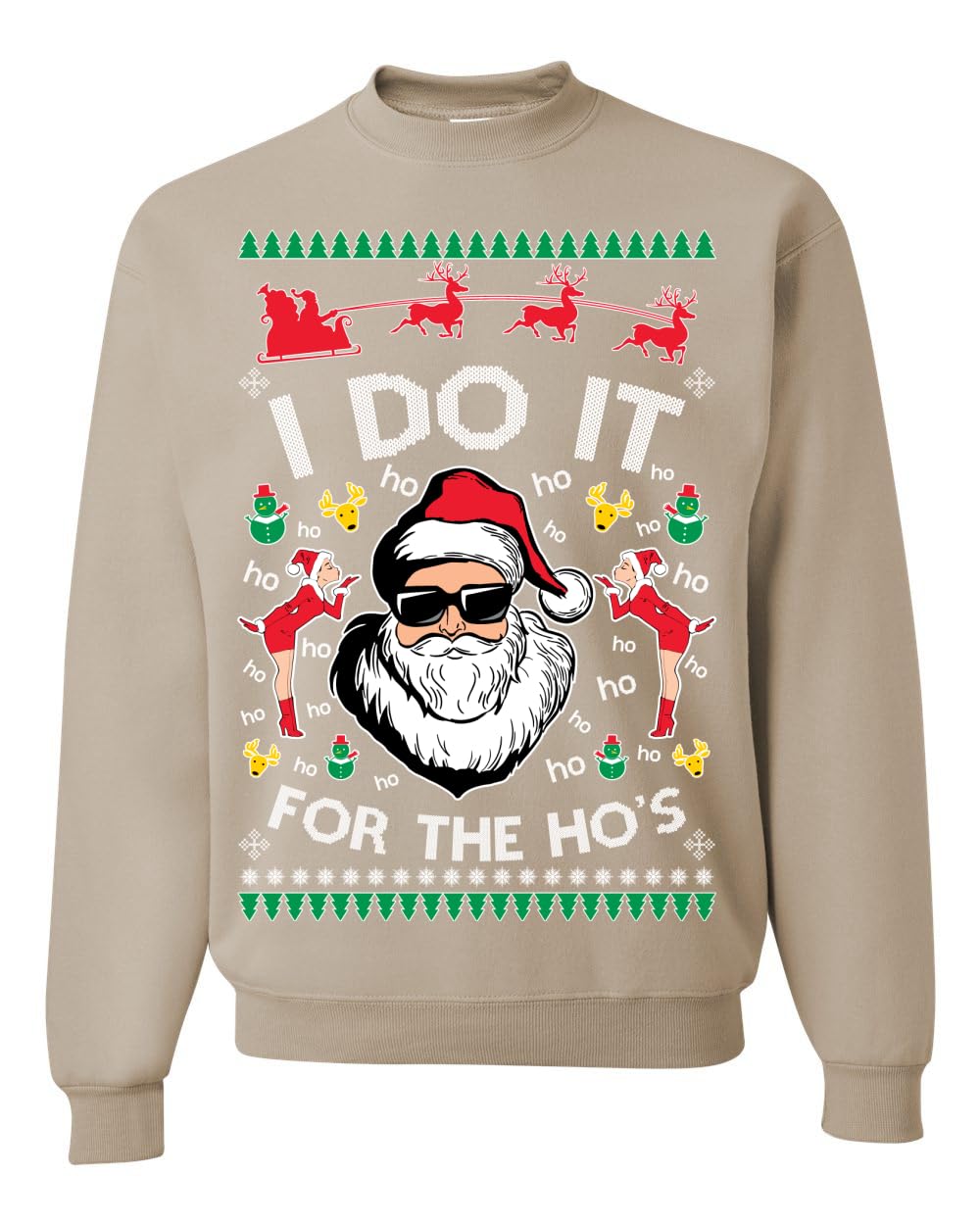 I Do It for the Hos Funny Santa Ugly Christmas Sweater Crewneck Sweatshirt