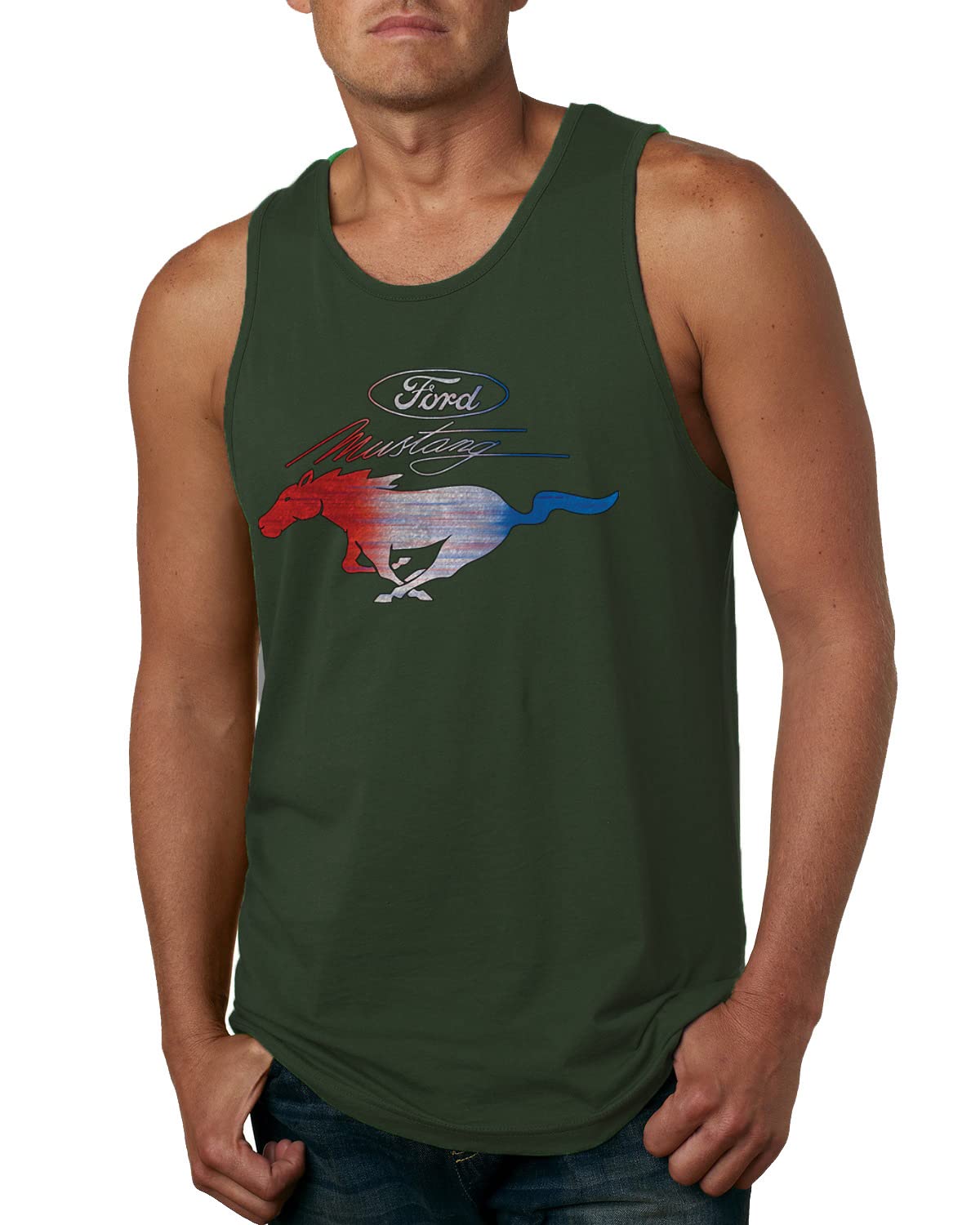 Ford Mustang Shirt USA Flag Mustang Emblem T-Shirt Cars and Trucks Mens Graphic Tank Top