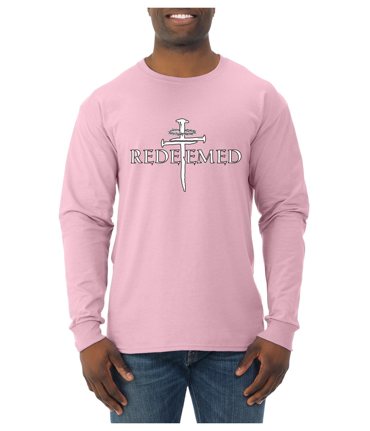 Redeemed Cross Jesus Christ Nails Inspirational/Christian Faith Mens Long Sleeve Shirt