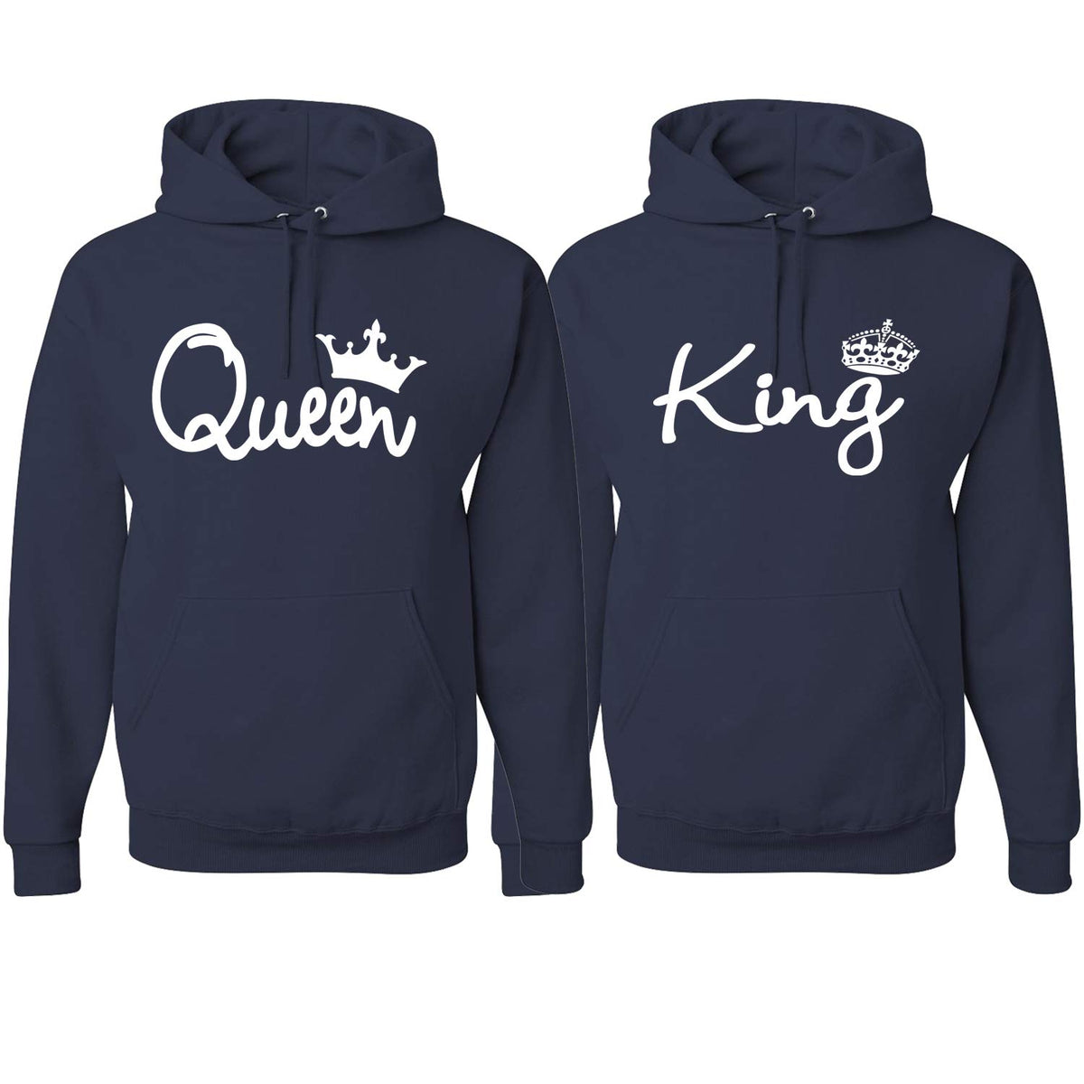 King Queen Classic Script Love Cute Wife Husband Gift His and Hers Matching Couples Hoodie Sweatshirts Set
