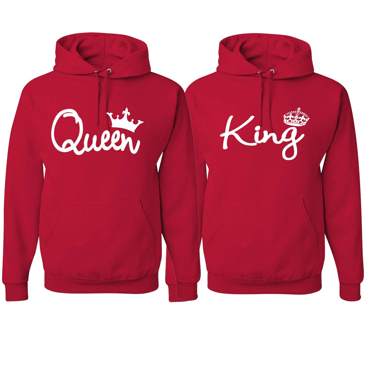 King Queen Classic Script Love Cute Wife Husband Gift His and Hers Matching Couples Hoodie Sweatshirts Set