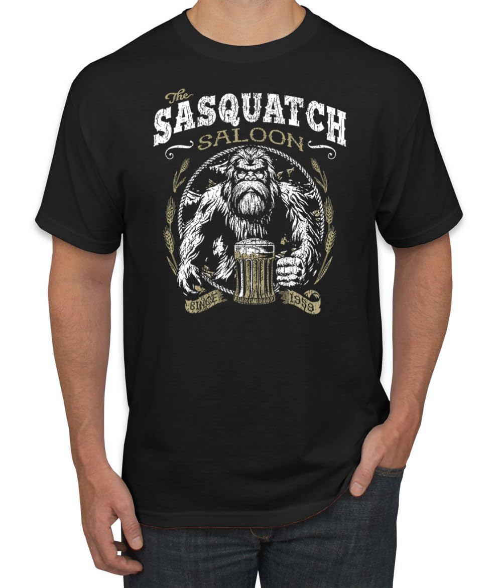 The Sasquatch Saloon Funny Bigfoot Beer Conspiracy Pop Culture Men's T-Shirt