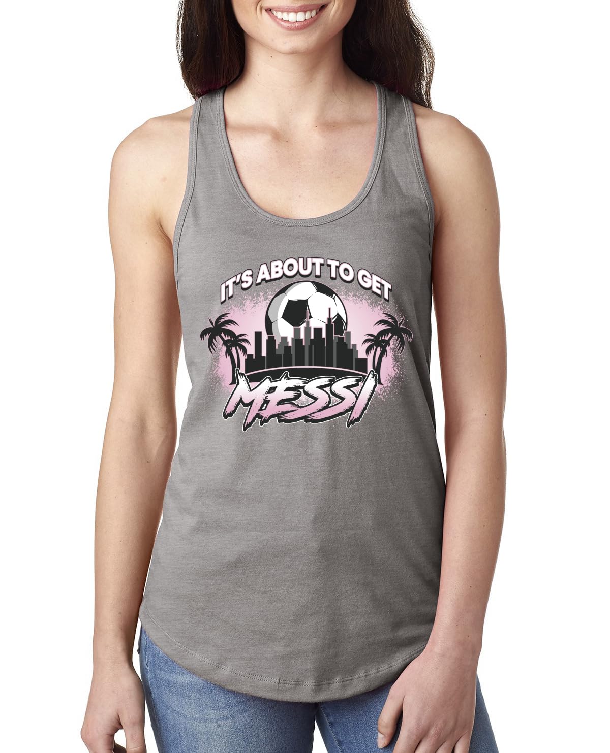 Its About To Get Miami Style Soccer Fan GOAT Sports Ladies Racerback Tank Top
