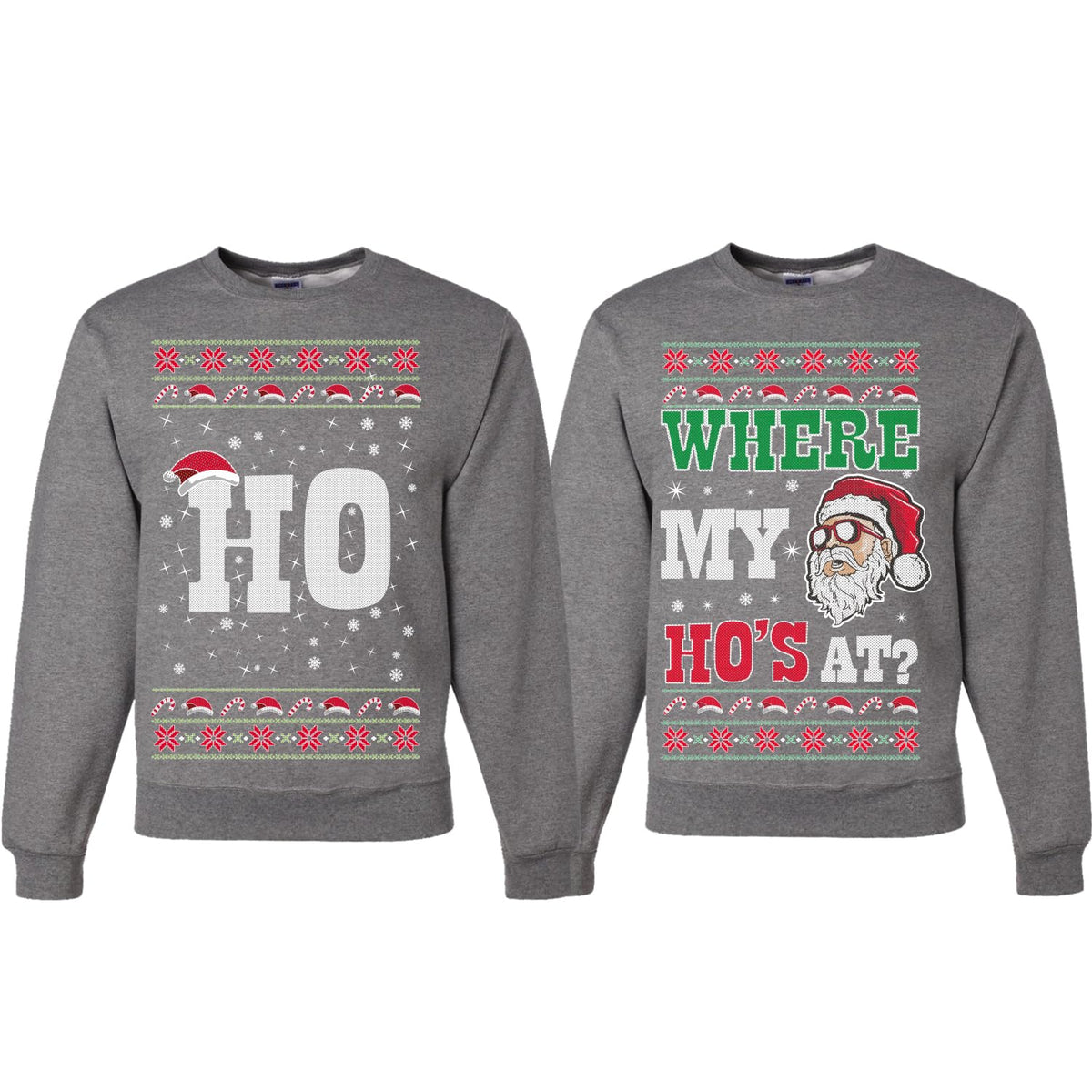 Where My Ho's At? Ugly Christmas Couples Sweaters Adult Him Hers Matching Unisex Holiday Sweatshirts