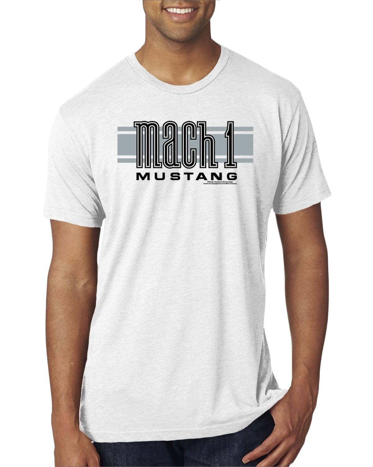Mach 1 Ford Mustang Classic Racing Stripe Logo | Novelty Merch Racing Merchandise Cars and Trucks Mens Premium Tri Blend T-Shirt, Denim, Small