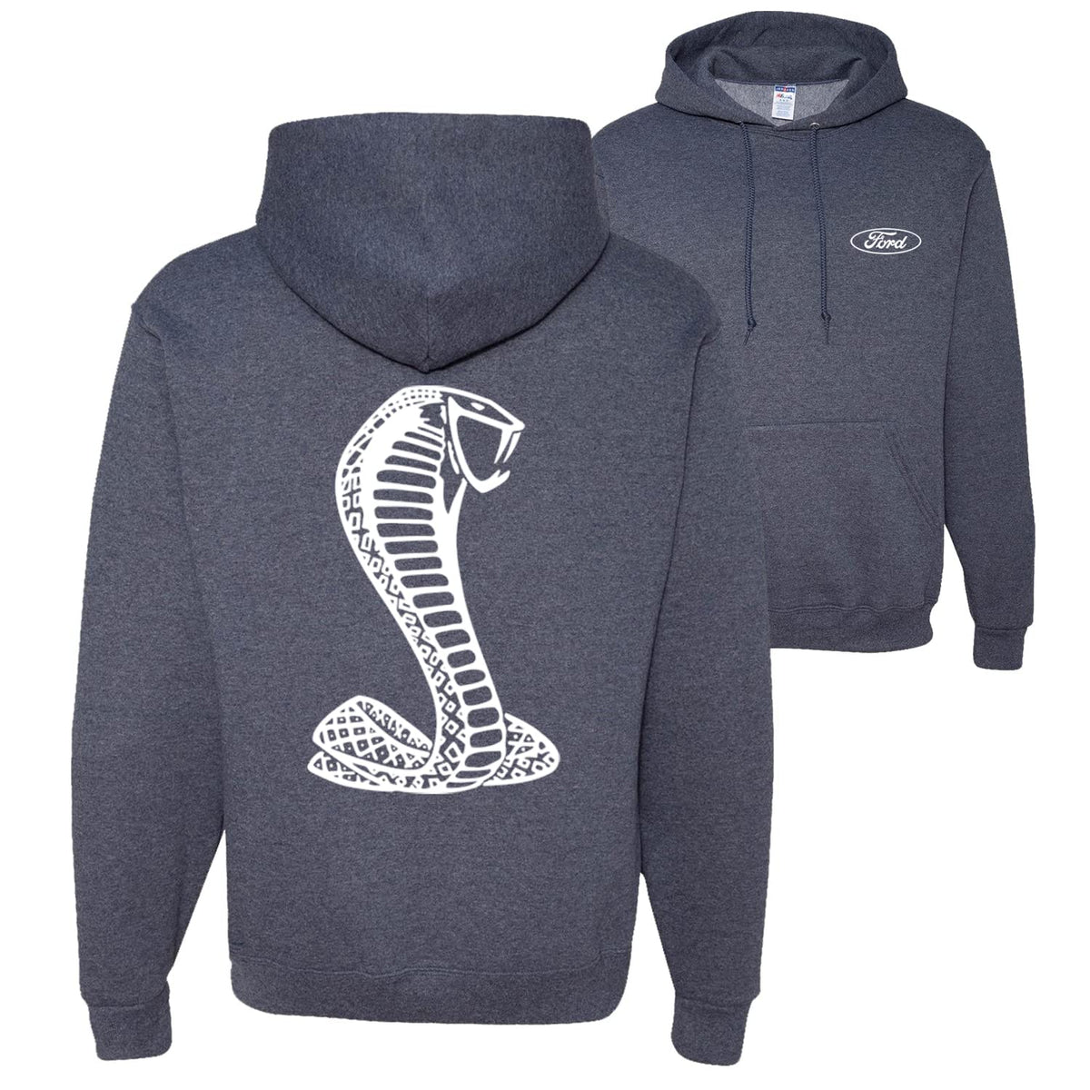 Retro Ford Shelby Cobra Emblem Vintage White Logo Cars and Trucks Front and Back Unisex Hoodie Sweatshirt