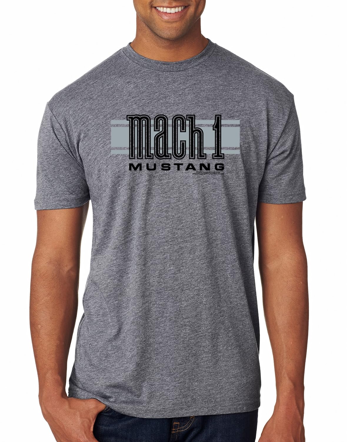 Mach 1 Ford Mustang Classic Racing Stripe Logo | Novelty Merch Racing Merchandise Cars and Trucks Mens Premium Tri Blend T-Shirt, Denim, Small