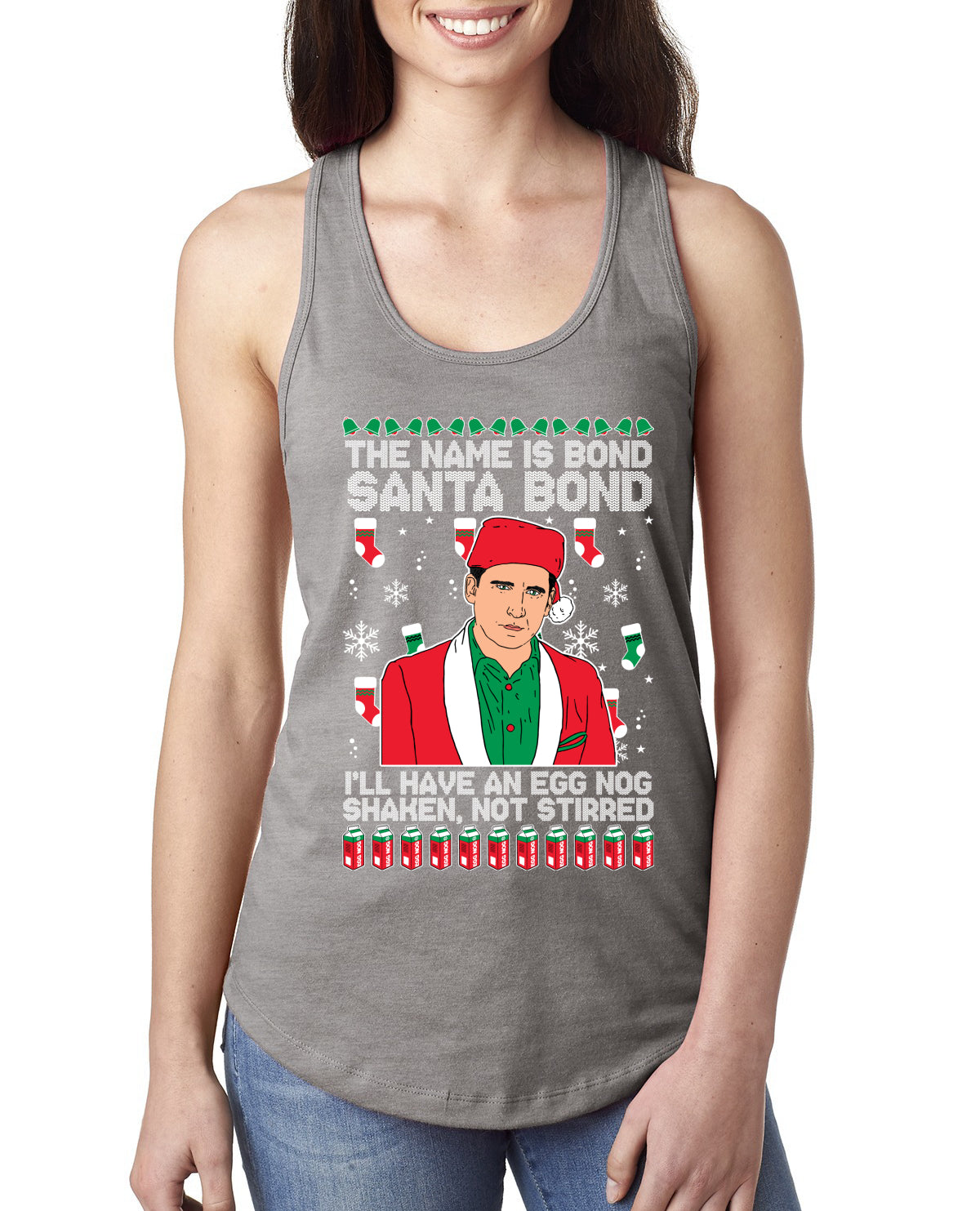 Michael Scott The Name is Bond Santa Bond Ugly Christmas Sweater Ladies Racerback Tank Top
