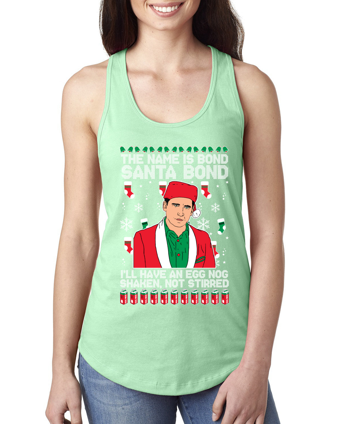 Michael Scott The Name is Bond Santa Bond Ugly Christmas Sweater Ladies Racerback Tank Top