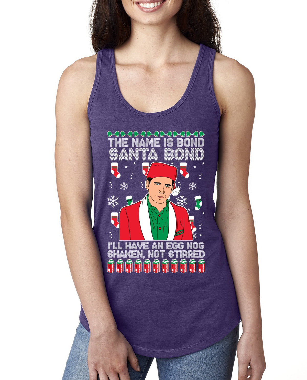 Michael Scott The Name is Bond Santa Bond Ugly Christmas Sweater Ladies Racerback Tank Top