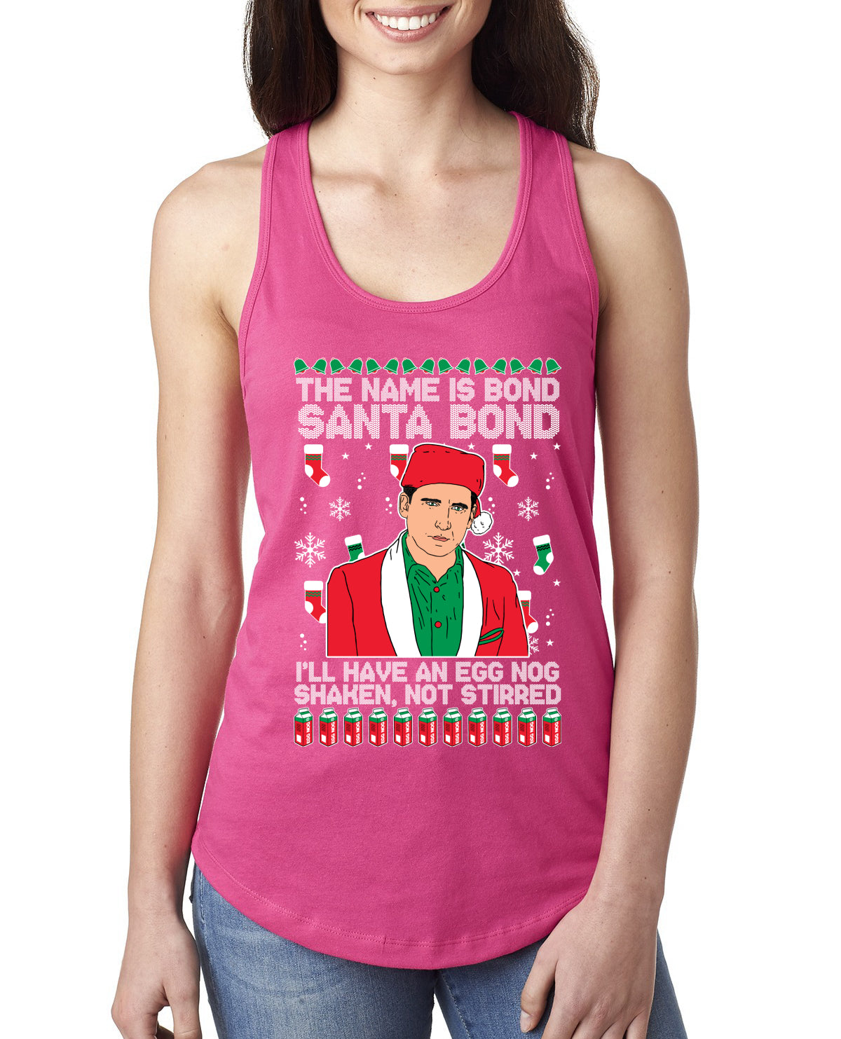 Michael Scott The Name is Bond Santa Bond Ugly Christmas Sweater Ladies Racerback Tank Top