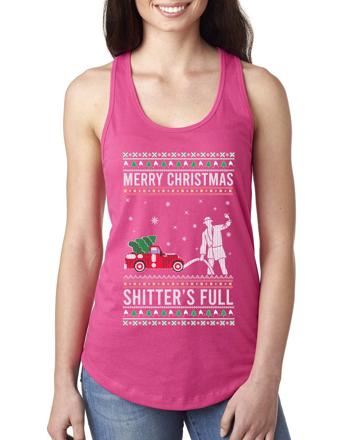 Merry Christmas Shitter's Full Christmas Vacation Ugly Christmas Sweater Ladies Racerback Tank Top