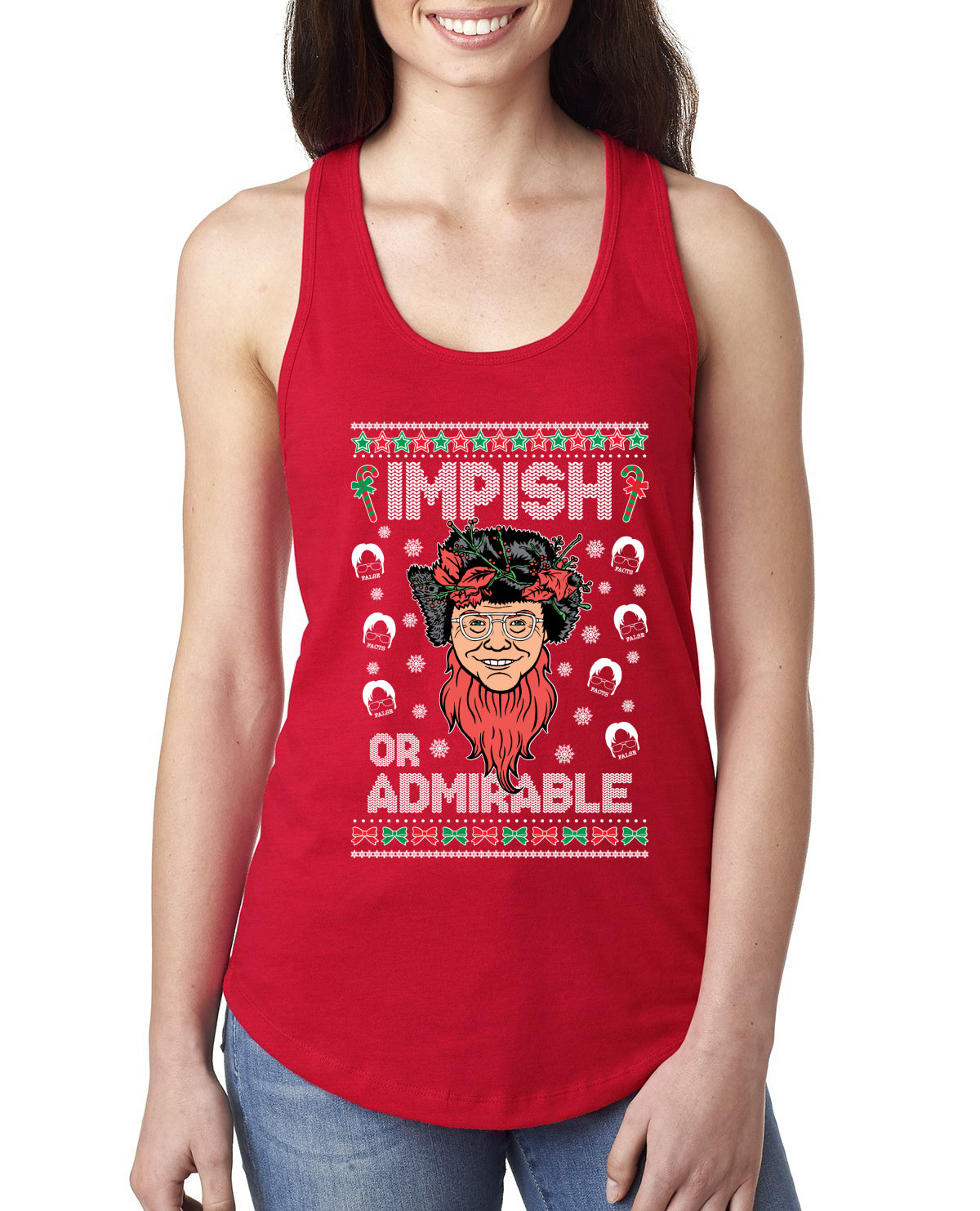 Impish or Admirable Dwight Schrute Ugly Christmas Sweater Ladies Racerback Tank Top