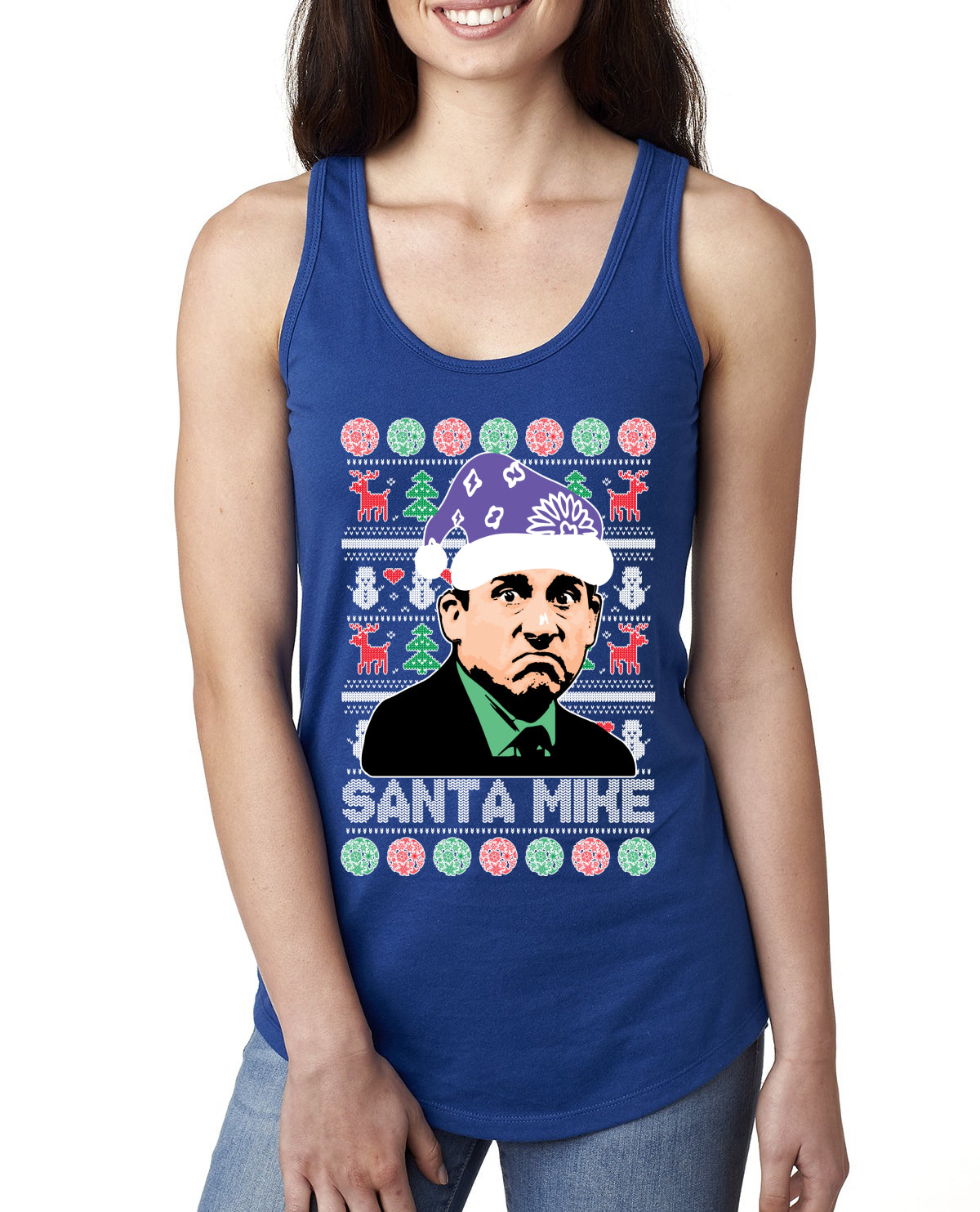 Santa Mike Michael Scott The Office Ugly Christmas Sweater Ladies Racerback Tank Top