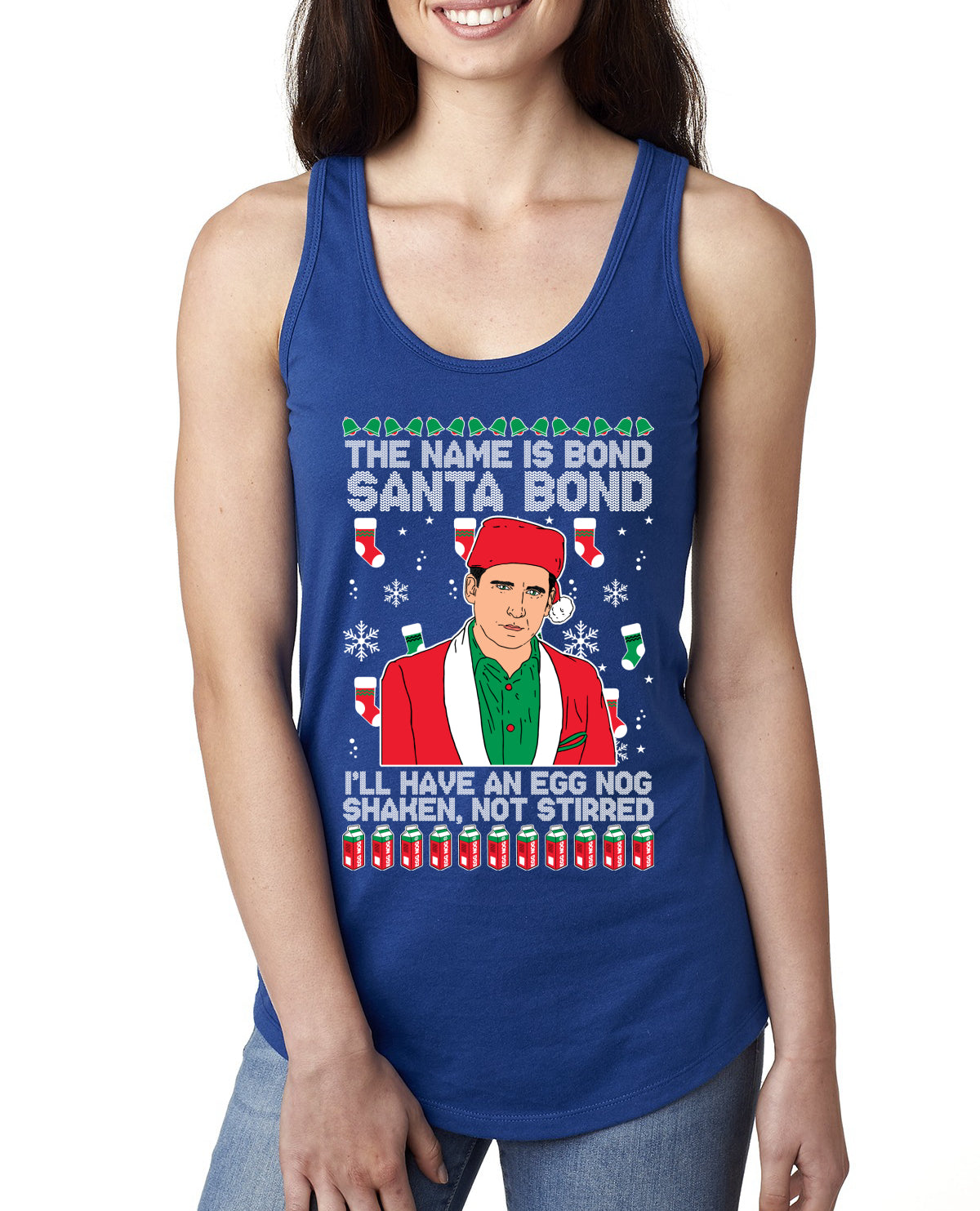 Michael Scott The Name is Bond Santa Bond Ugly Christmas Sweater Ladies Racerback Tank Top