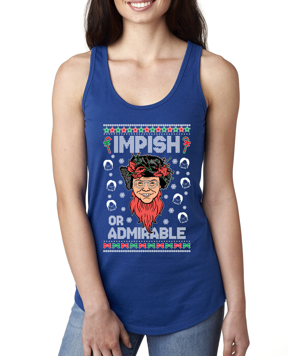Impish or Admirable Dwight Schrute Ugly Christmas Sweater Ladies Racerback Tank Top