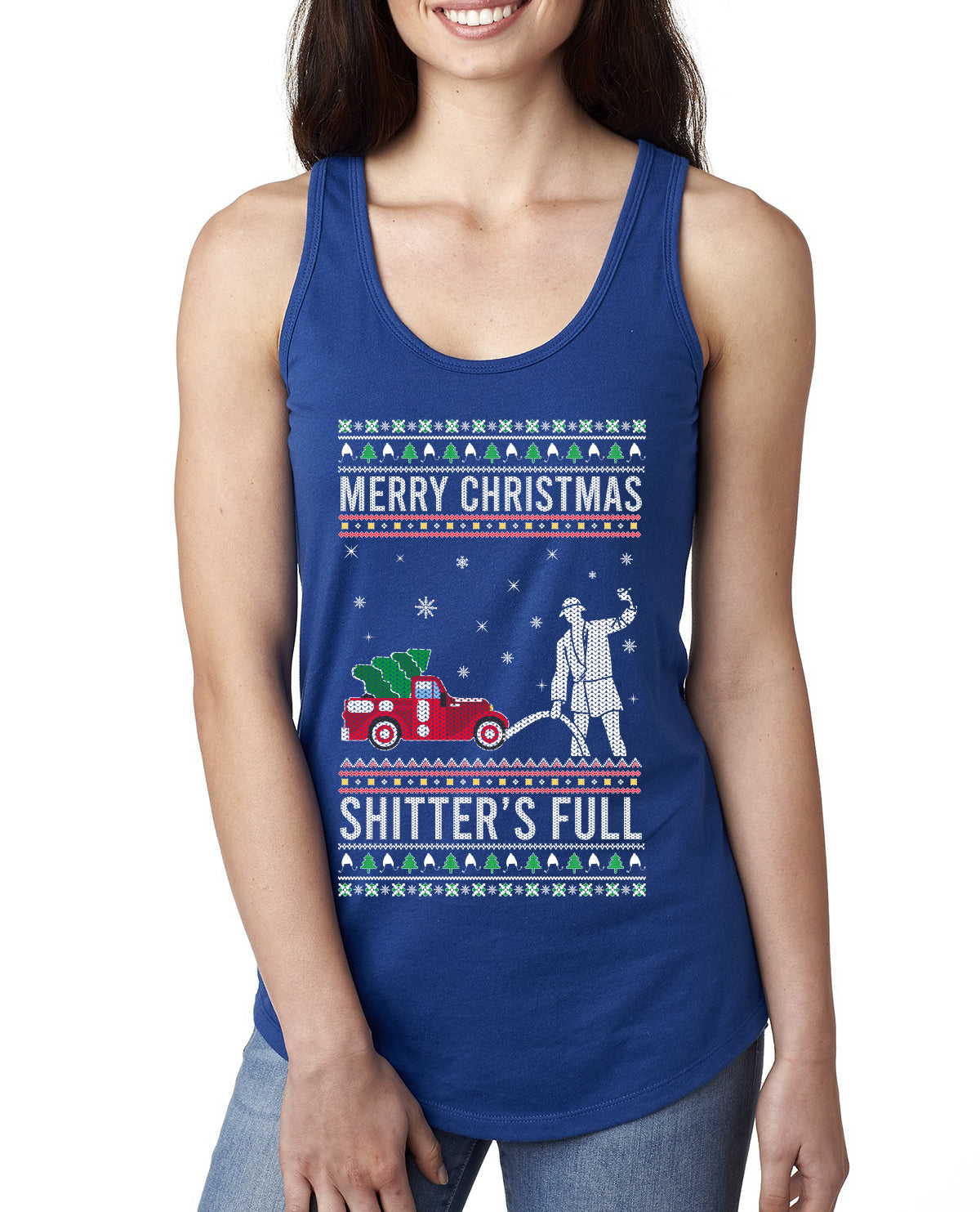 Merry Christmas Shitter's Full Christmas Vacation Ugly Christmas Sweater Ladies Racerback Tank Top