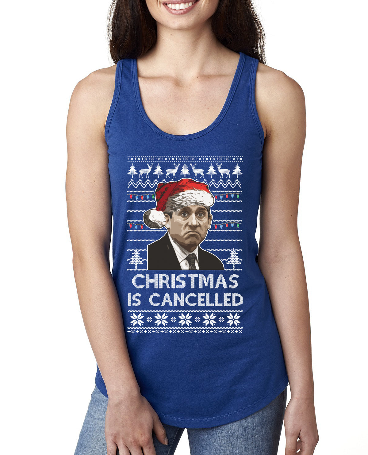 Christmas Is Cancelled Michael Scott Office Ugly Christmas Sweater Ladies Racerback Tank Top