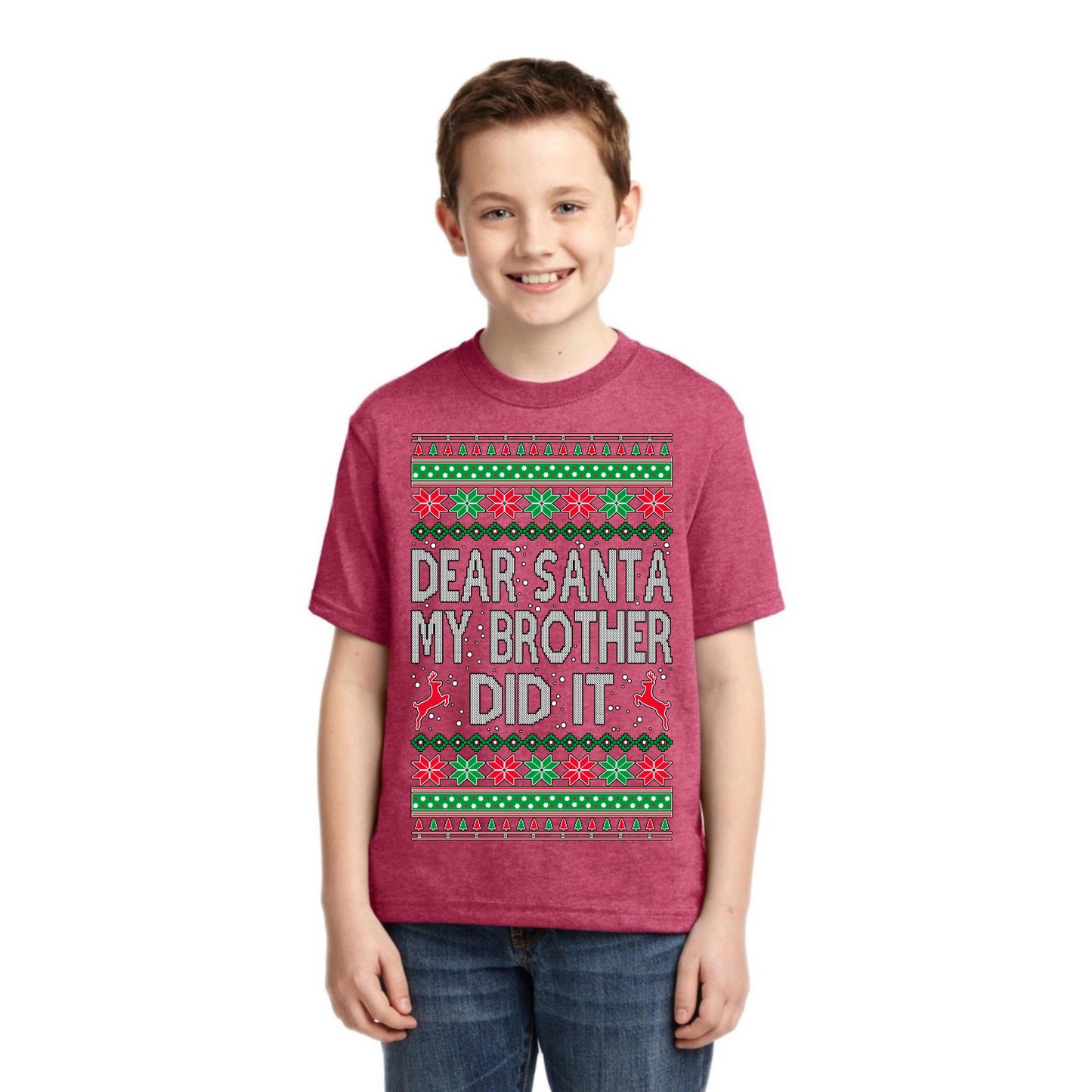 Dear Santa My Brother Did It Christmas Unisex Boys Girls Graphic Youth T-Shirt
