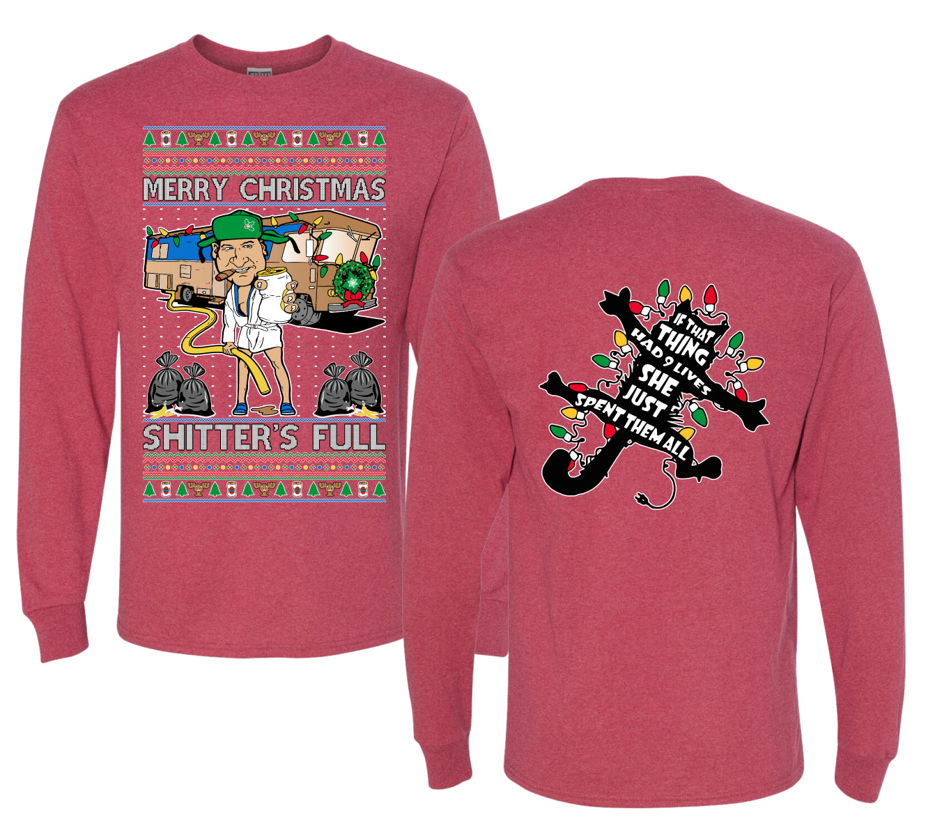 Merry Christmas Shitter's Full Ugly Christmas Front and Back Sweater Mens Long Sleeve Shirt