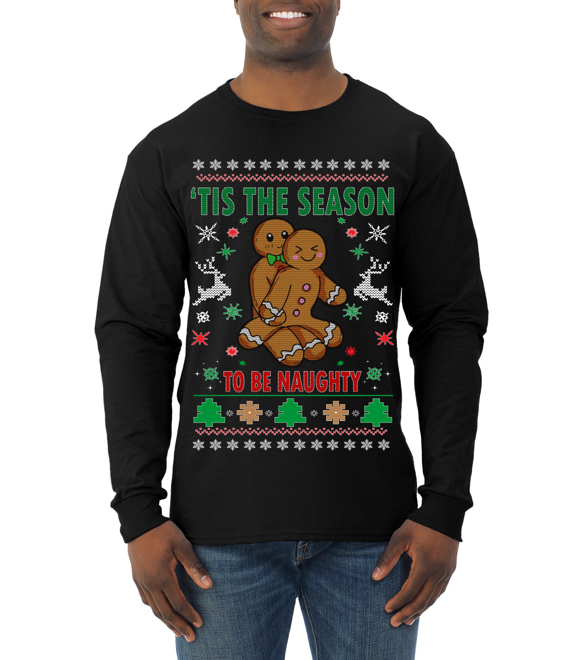 Tis' The Season To Be Naughty Ugly Christmas Sweater Mens Long Sleeve Shirt
