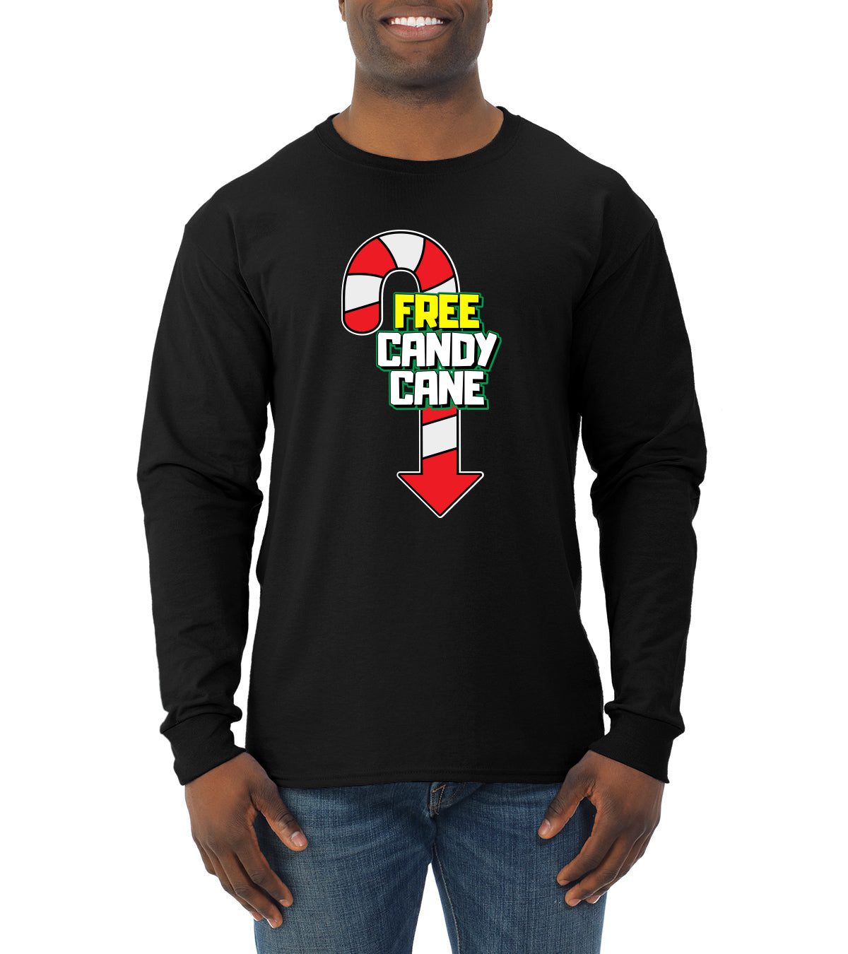Free Candy Cane Christmas Mens Long Sleeve Shirt