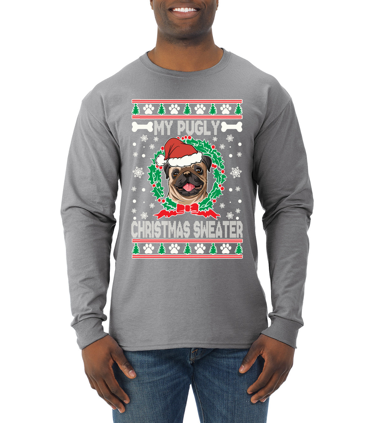 My Pugly Christmas Sweater Christmas Mens Long Sleeve Shirt