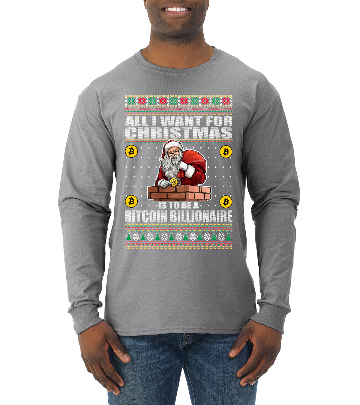 Bitcoin Billionaire For Christmas Christmas Mens Long Sleeve Shirt