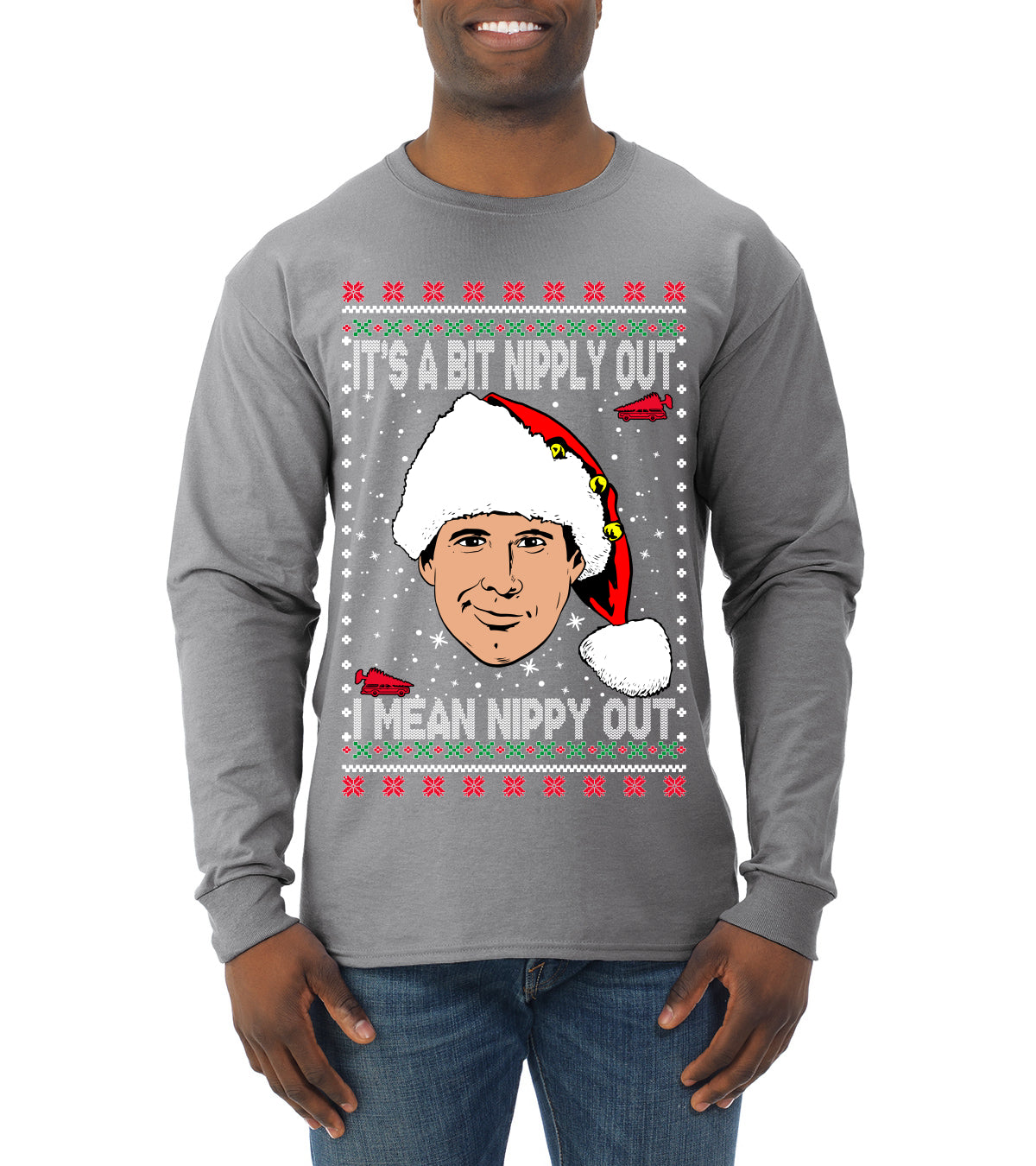 Clark Grizwald It's A Bit Nipply Out Ugly Christmas Sweater Mens Long Sleeve Shirt
