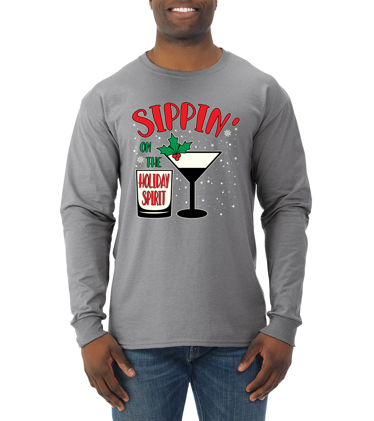 Sippin' On The Holiday Spirit Christmas Mens Long Sleeve Shirt