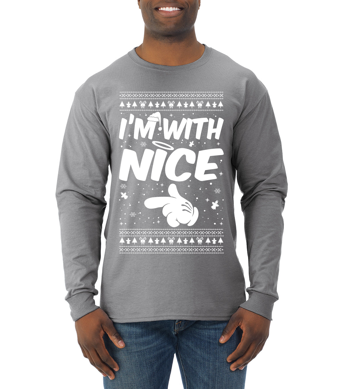 I'm With Nice Individual Couples Ugly Christmas Sweater Mens Long Sleeve Shirt