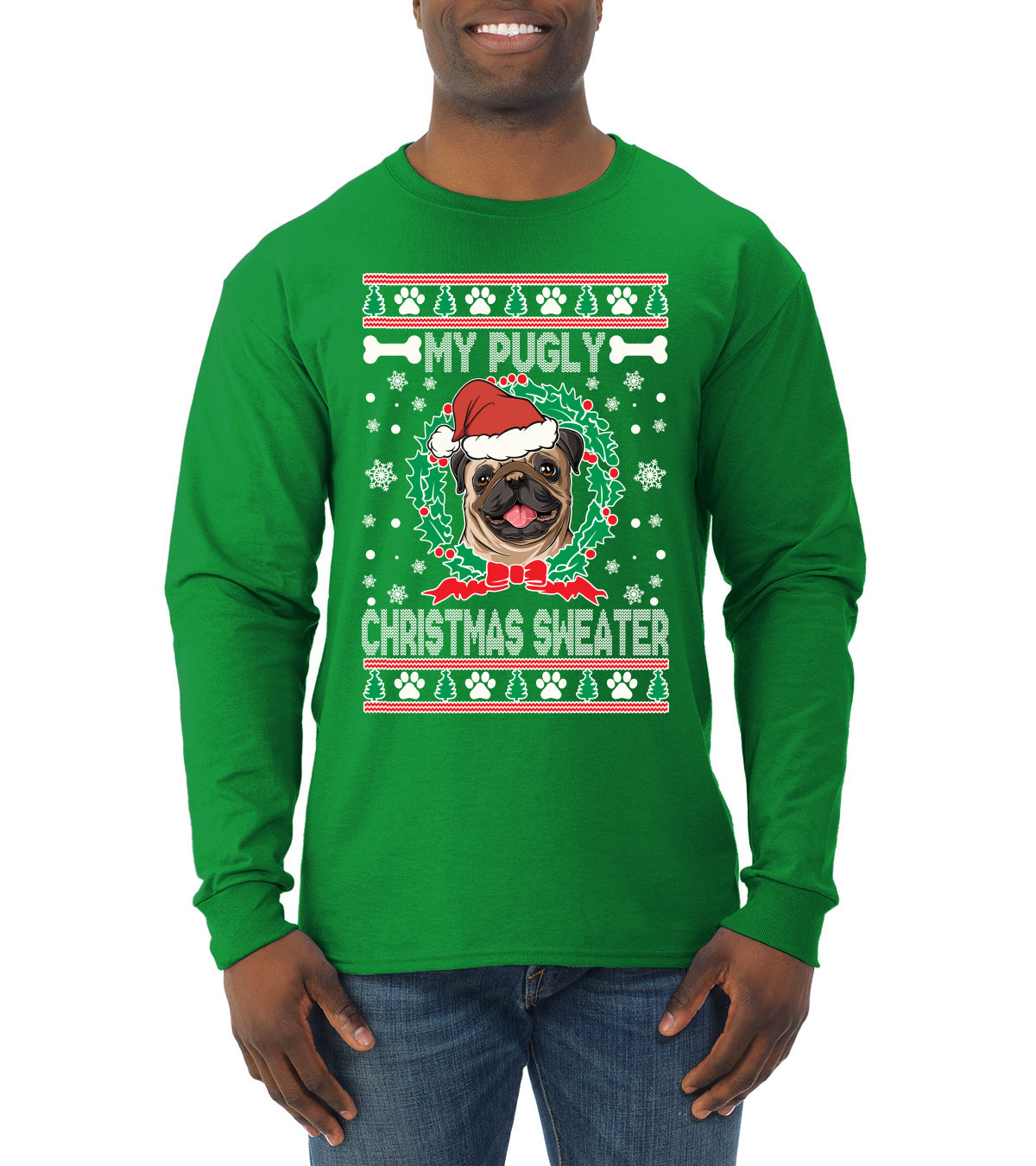 My Pugly Christmas Sweater Christmas Mens Long Sleeve Shirt