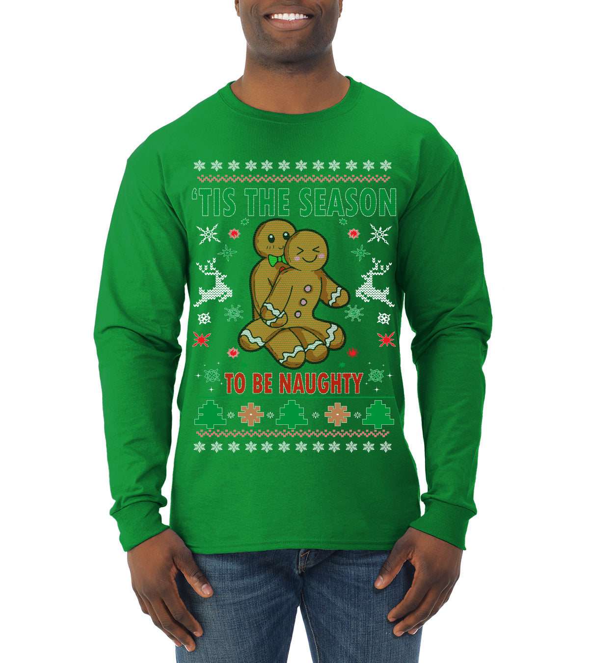 Tis' The Season To Be Naughty Ugly Christmas Sweater Mens Long Sleeve Shirt