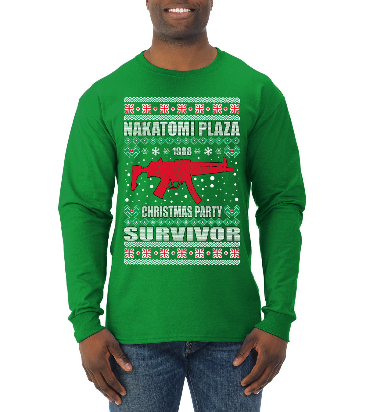 Nakatomi Plaza Christmas Party Survivor Ugly Christmas Sweater Mens Long Sleeve Shirt