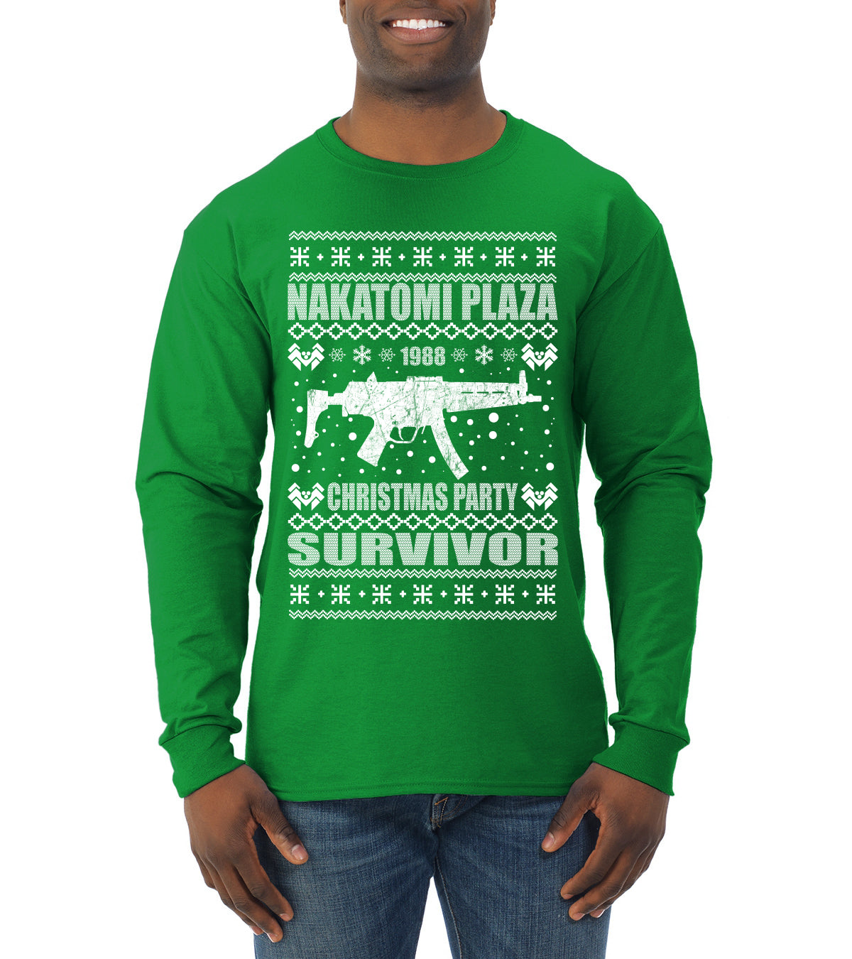 Nakatomi Plaza Christmas Party Survivor 1988 Ugly Christmas Sweater Mens Long Sleeve Shirt