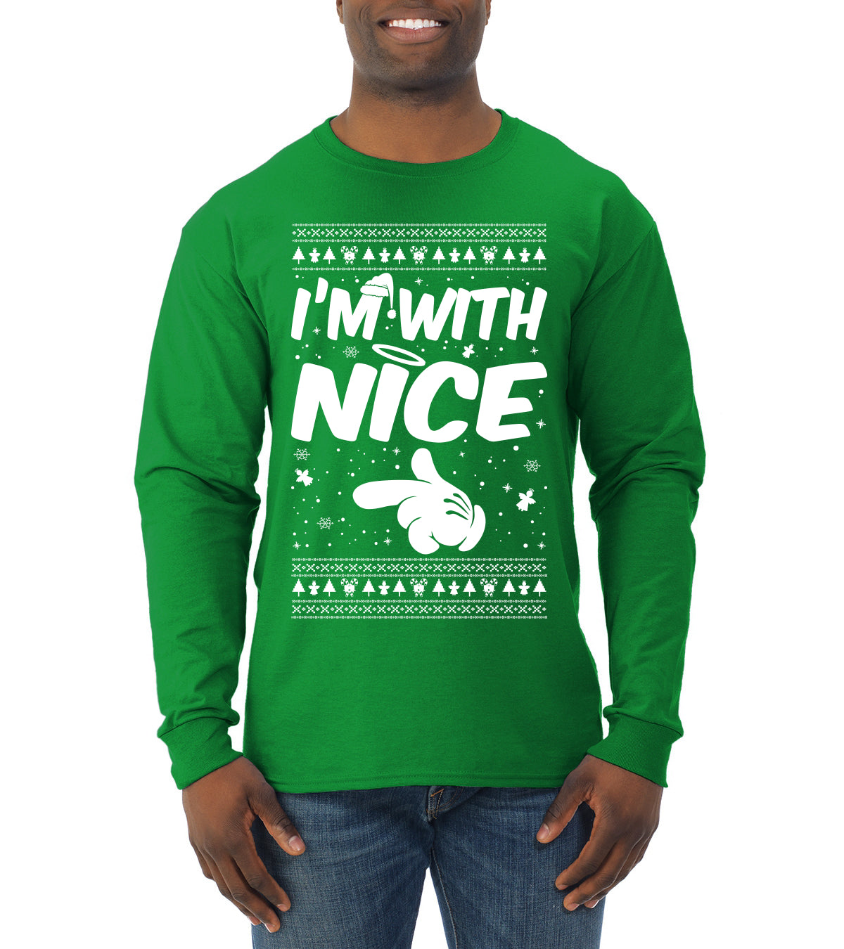 I'm With Nice Individual Couples Ugly Christmas Sweater Mens Long Sleeve Shirt