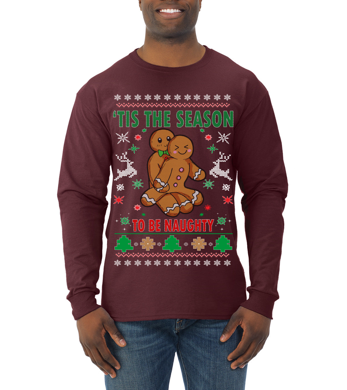 Tis' The Season To Be Naughty Ugly Christmas Sweater Mens Long Sleeve Shirt