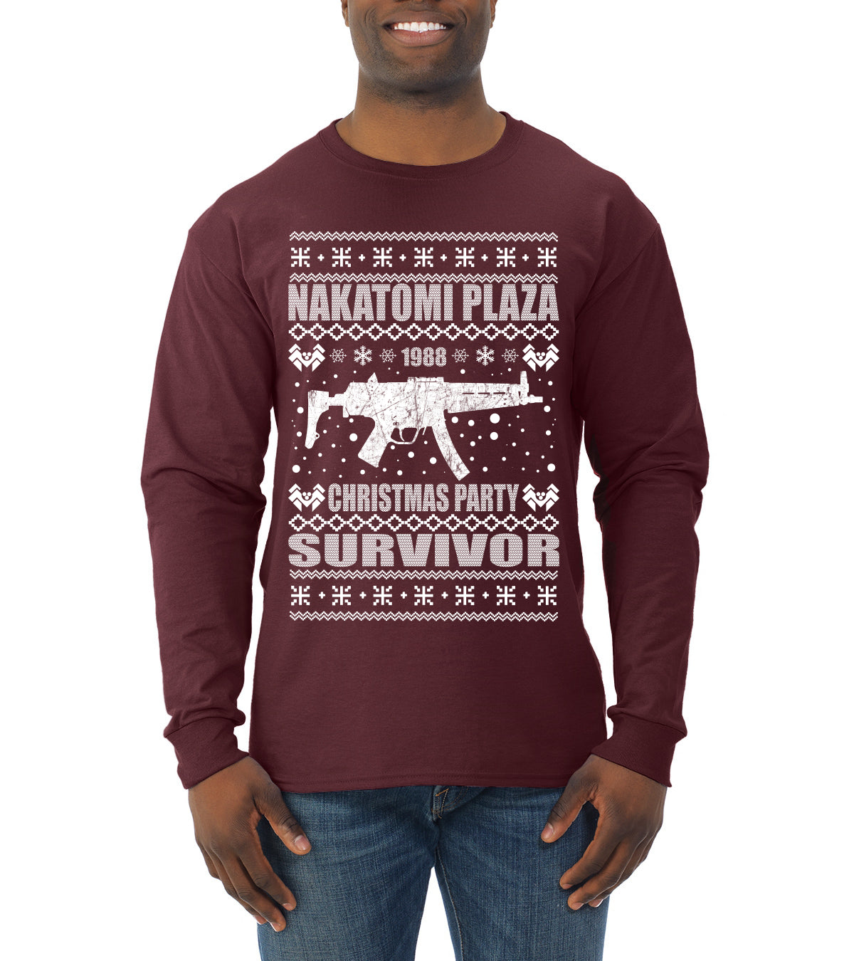 Nakatomi Plaza Christmas Party Survivor 1988 Ugly Christmas Sweater Mens Long Sleeve Shirt