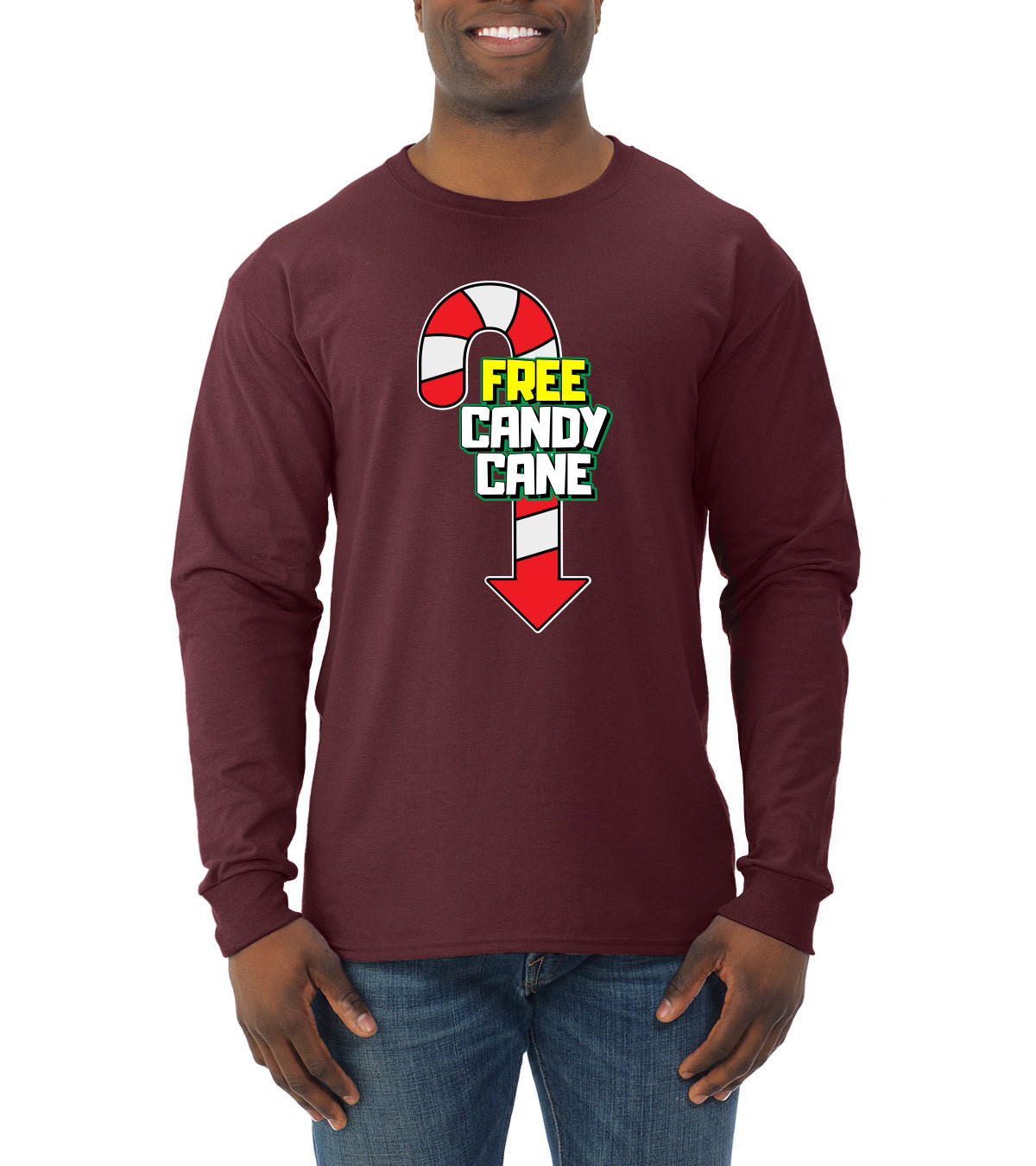 Free Candy Cane Christmas Mens Long Sleeve Shirt