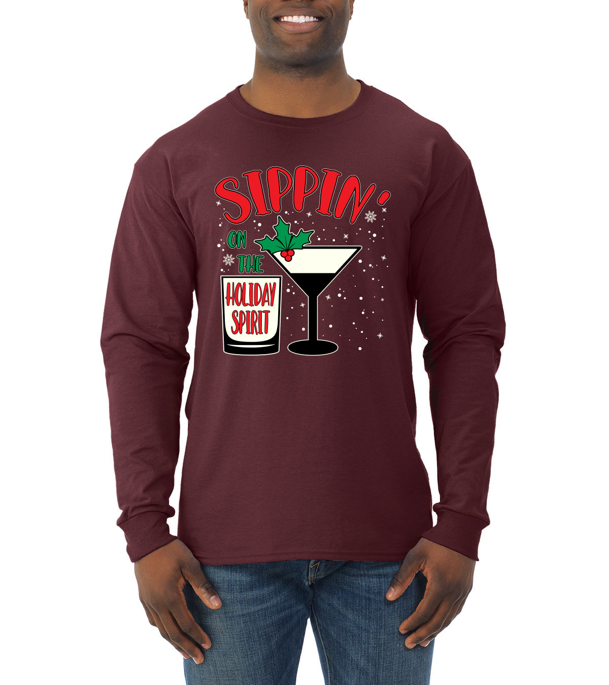 Sippin' On The Holiday Spirit Christmas Mens Long Sleeve Shirt