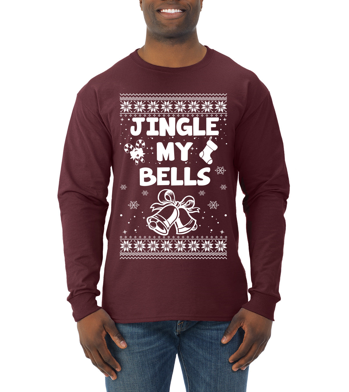 Jingle My Bells Individual Couples Ugly Christmas Sweater Mens Long Sleeve Shirt