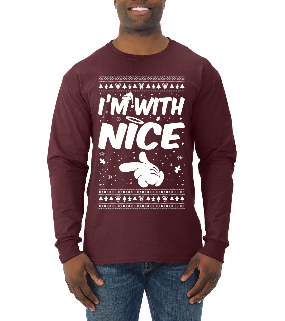 I'm With Nice Individual Couples Ugly Christmas Sweater Mens Long Sleeve Shirt