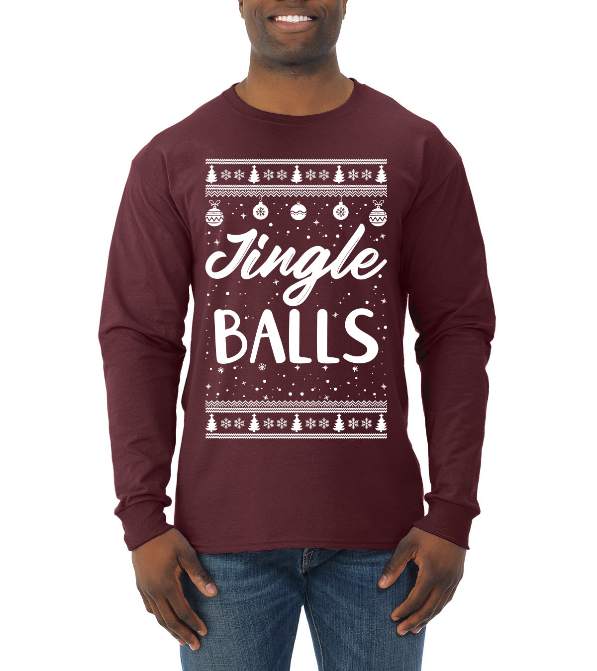 Jingle Balls Individual Couples Ugly Christmas Sweater Mens Long Sleeve Shirt