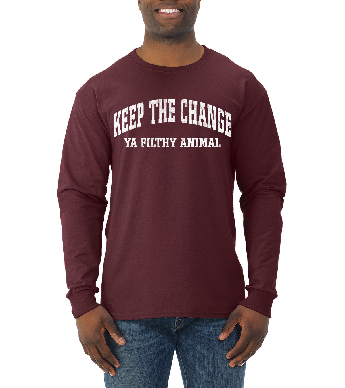 Vintage Movie Quote Keep The Change Filthy Animal Christmas Mens Long Sleeve Shirt