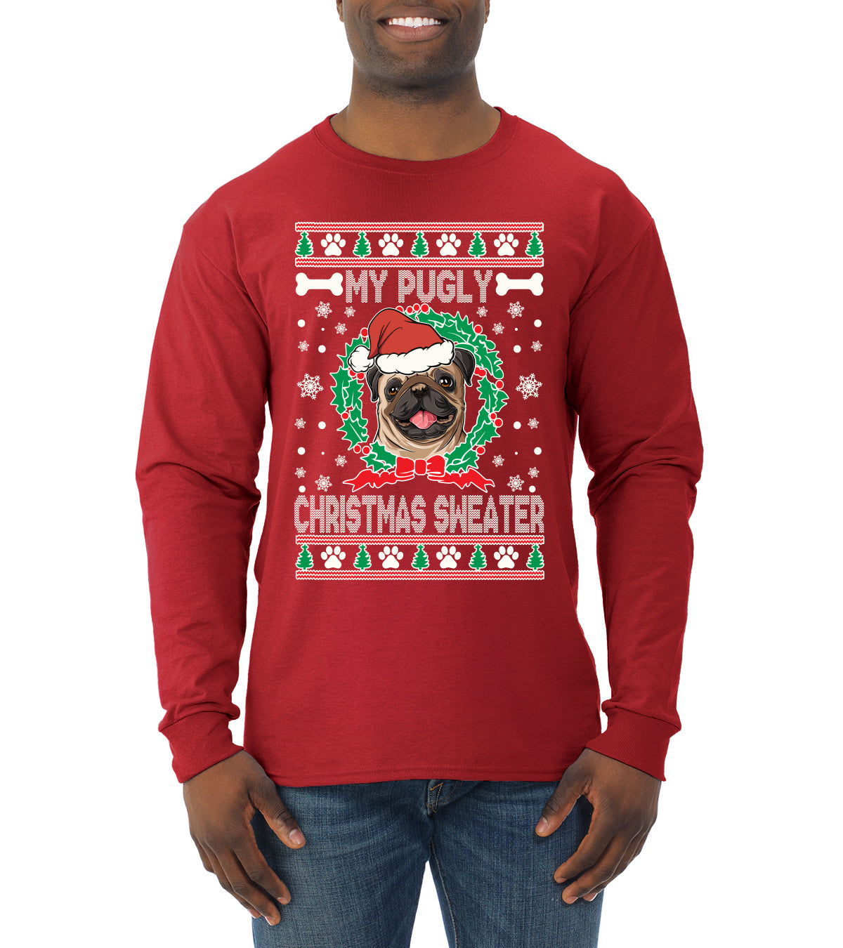 My Pugly Christmas Sweater Christmas Mens Long Sleeve Shirt